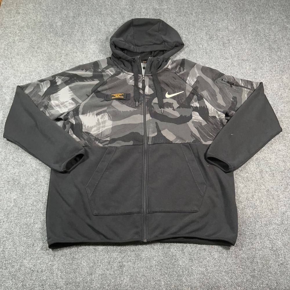 Nike Cascade Brushstroke Camo Dri-FIT Full Zip Hoodie Mens XL‎ Black Streetwear